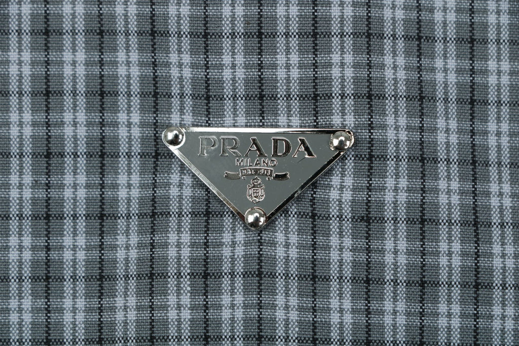 Prada Reversible Houndstooth Check Zip Jacket — Grey/Ice Blue
