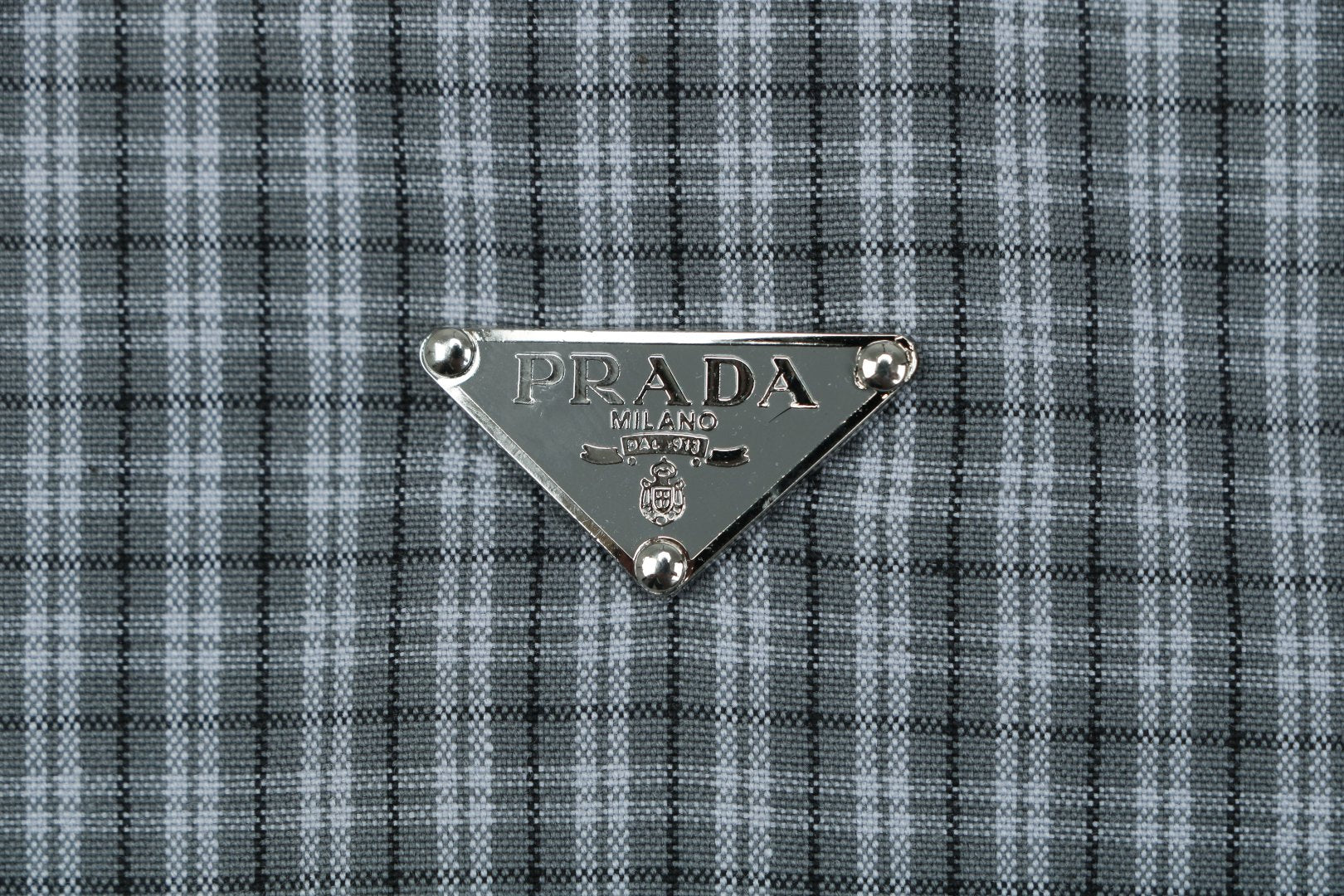 Prada Reversible Houndstooth Check Zip Jacket — Grey/Ice Blue