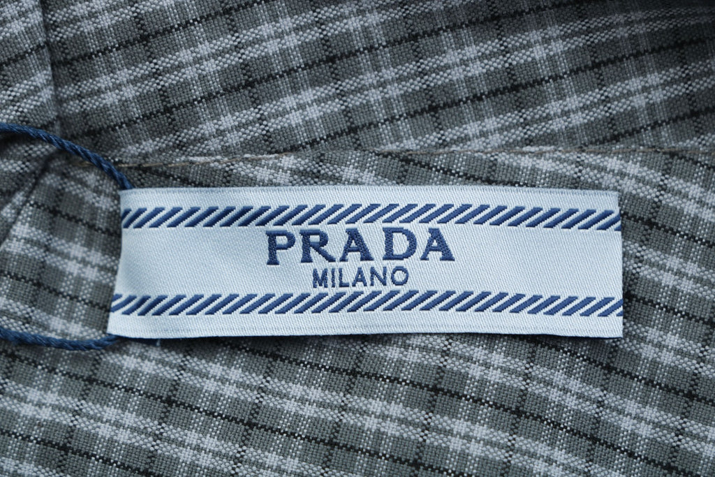 Prada Reversible Houndstooth Check Zip Jacket — Grey/Ice Blue