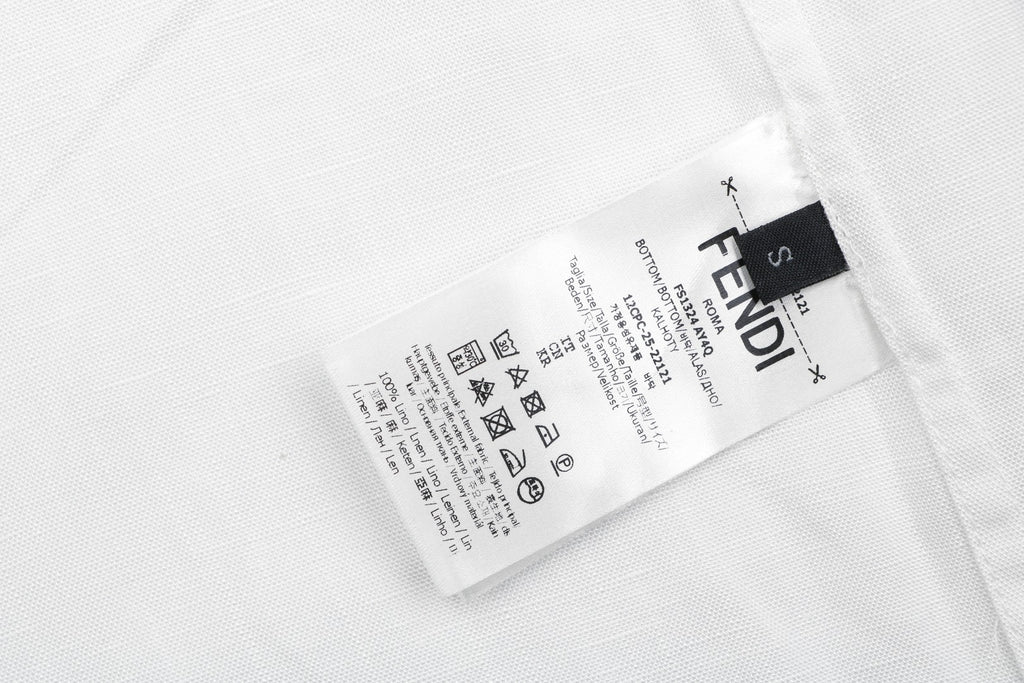 Fendi FF Dashed-Stitch Embroidered Short-Sleeve Shirt — White