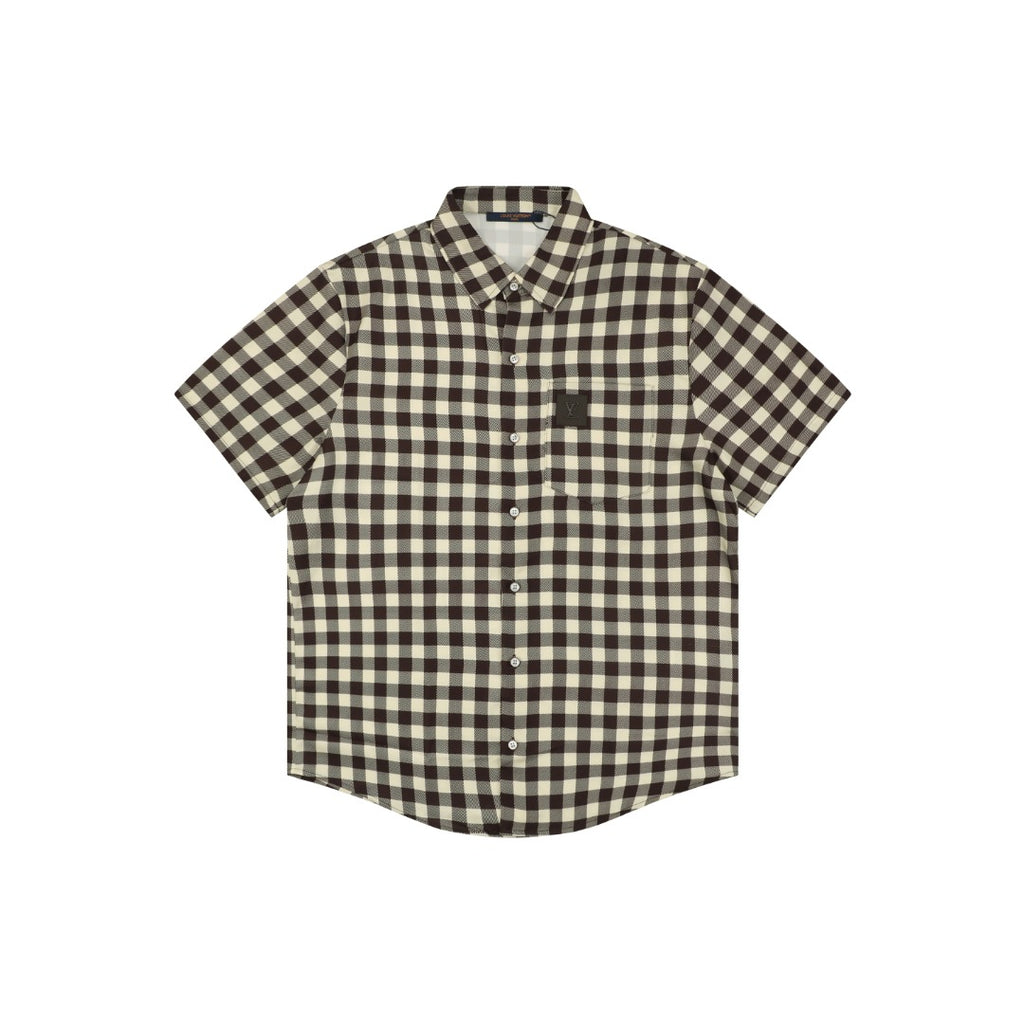 Louis Vuitton Damier Checkerboard Short-Sleeve Shirt — Almond/Brown