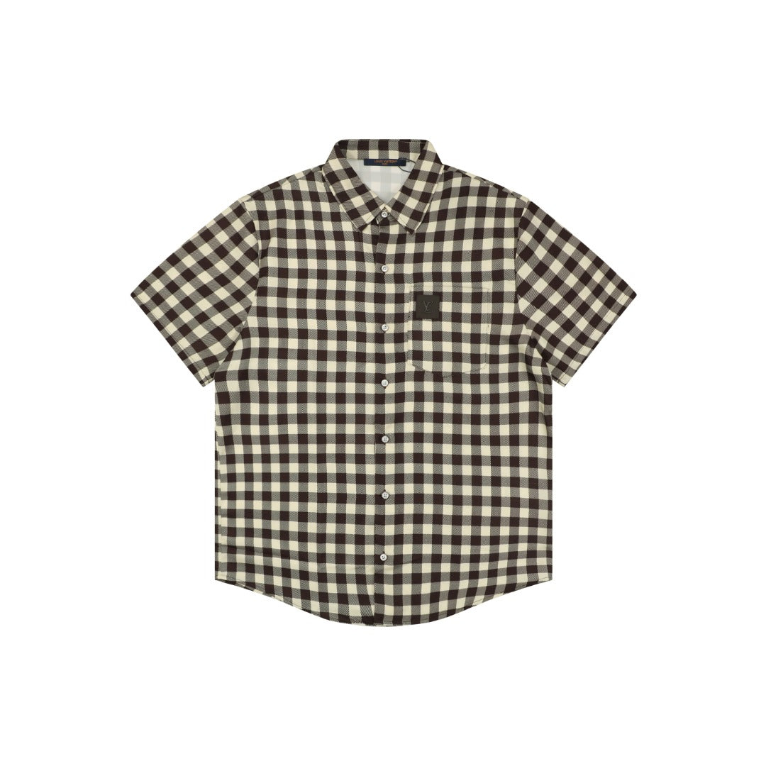 Louis Vuitton Damier Checkerboard Short-Sleeve Shirt — Almond/Brown