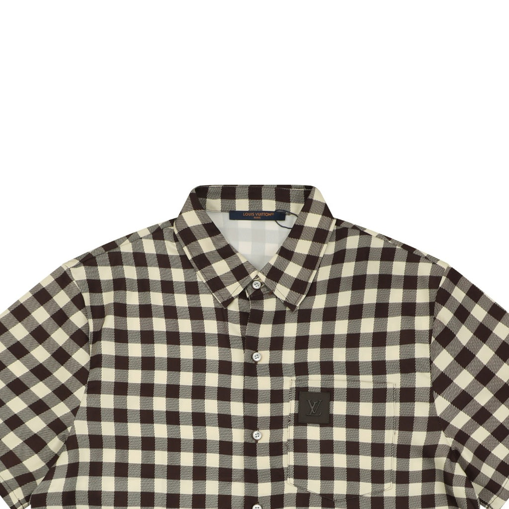 Louis Vuitton Damier Checkerboard Short-Sleeve Shirt — Almond/Brown