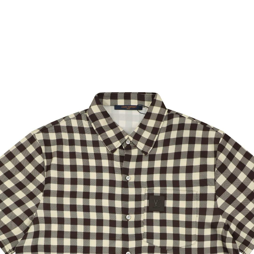 Louis Vuitton Damier Checkerboard Short-Sleeve Shirt — Almond/Brown