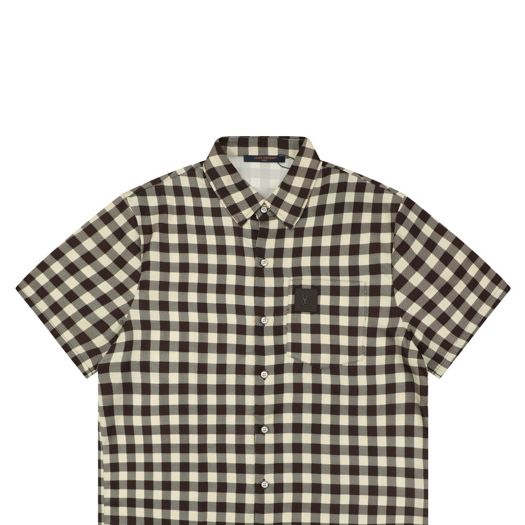 Louis Vuitton Damier Checkerboard Short-Sleeve Shirt — Almond/Brown
