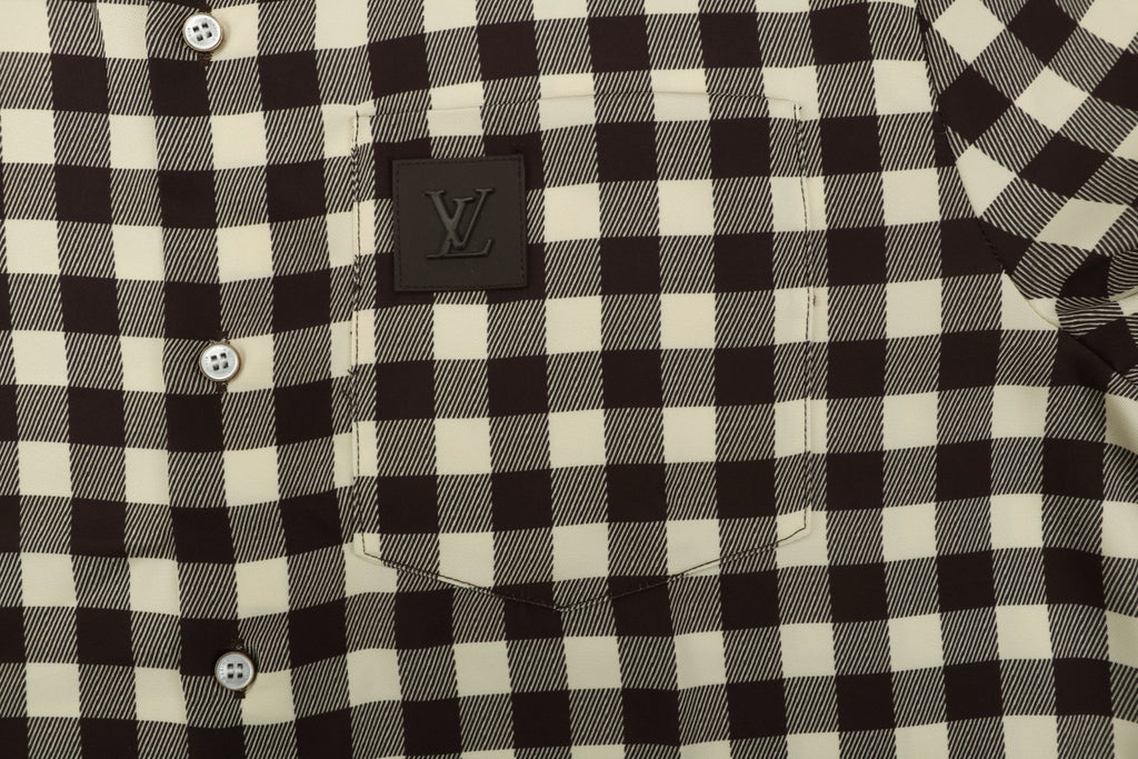 Louis Vuitton Damier Checkerboard Short-Sleeve Shirt — Almond/Brown