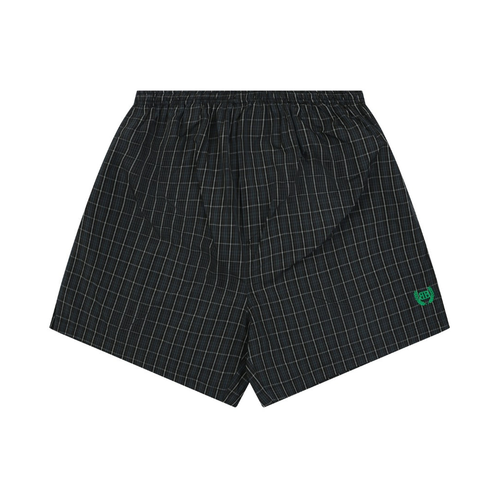 Balenciaga BB Wheat Motif Check Drawstring Shorts — Black/Blue