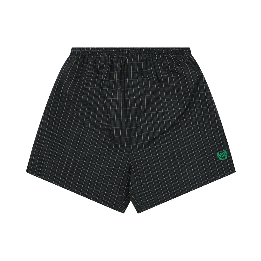 Balenciaga BB Wheat Motif Check Drawstring Shorts — Black/Blue
