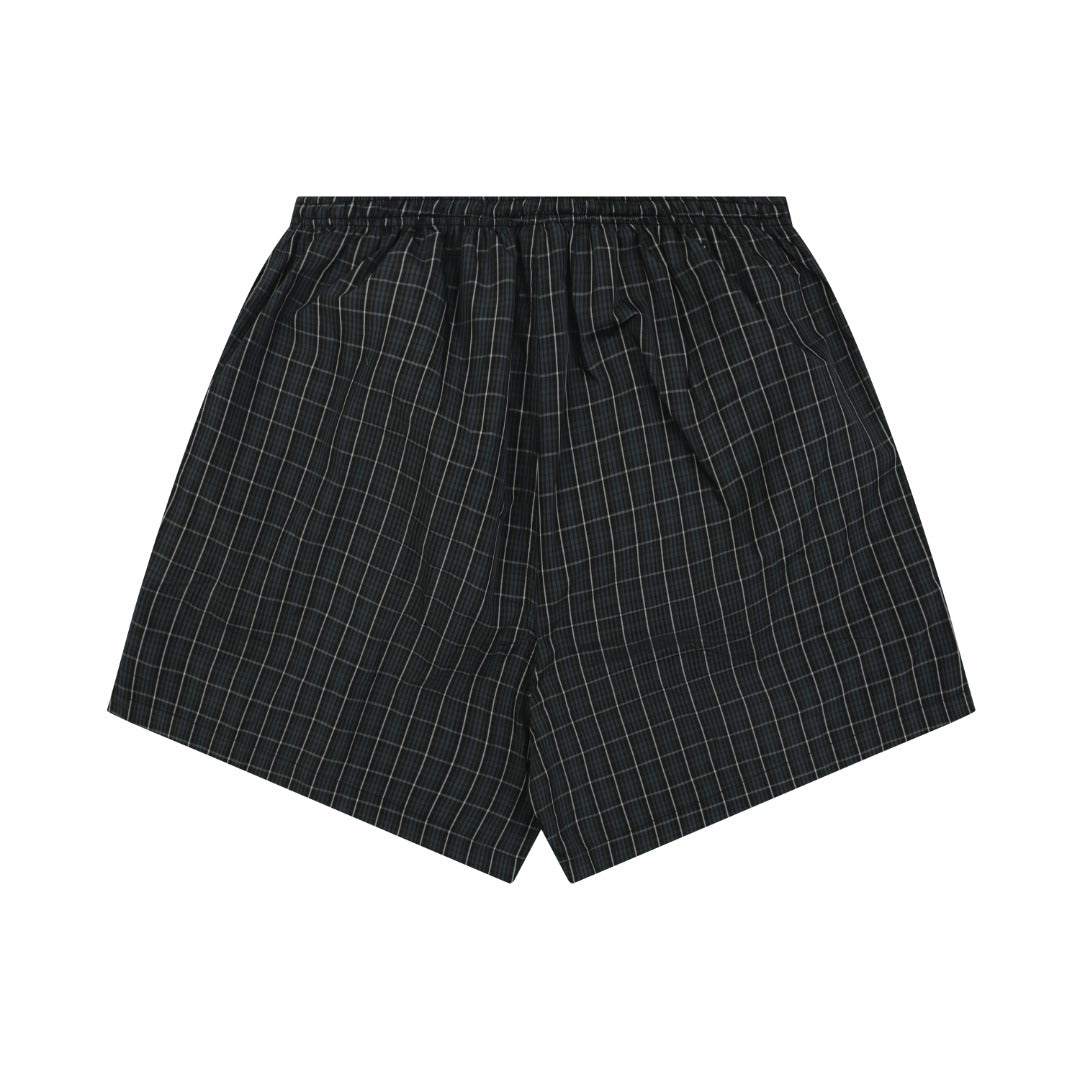 Balenciaga BB Wheat Motif Check Drawstring Shorts — Black/Blue