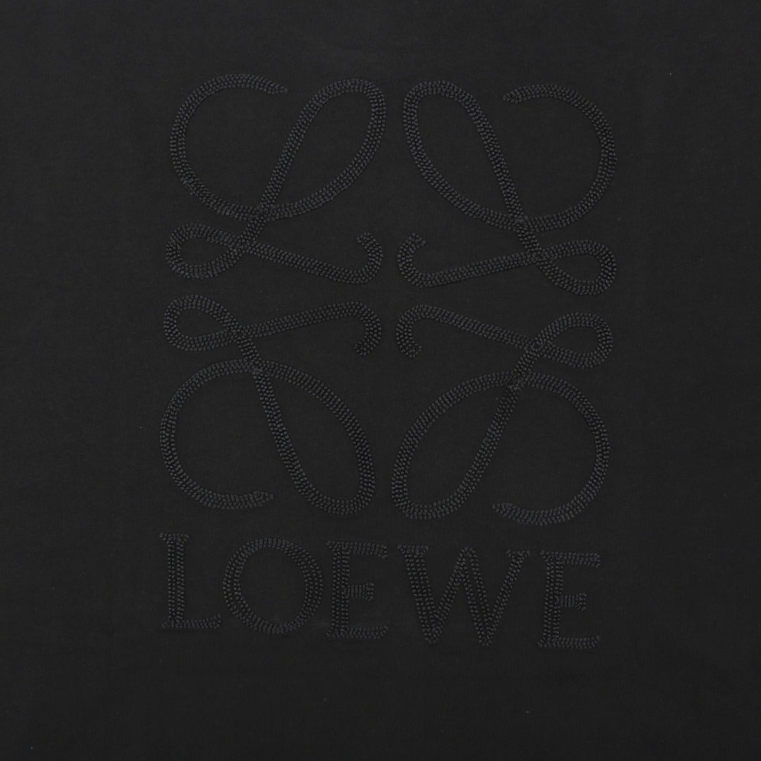 Loewe Chunky-Stitch Anagram Embroidered Tee — Black