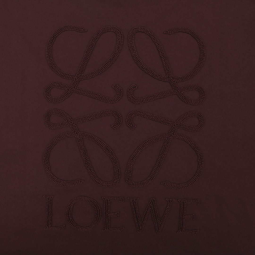 Loewe Chunky-Stitch Anagram Embroidered Tee — Dark Chocolate
