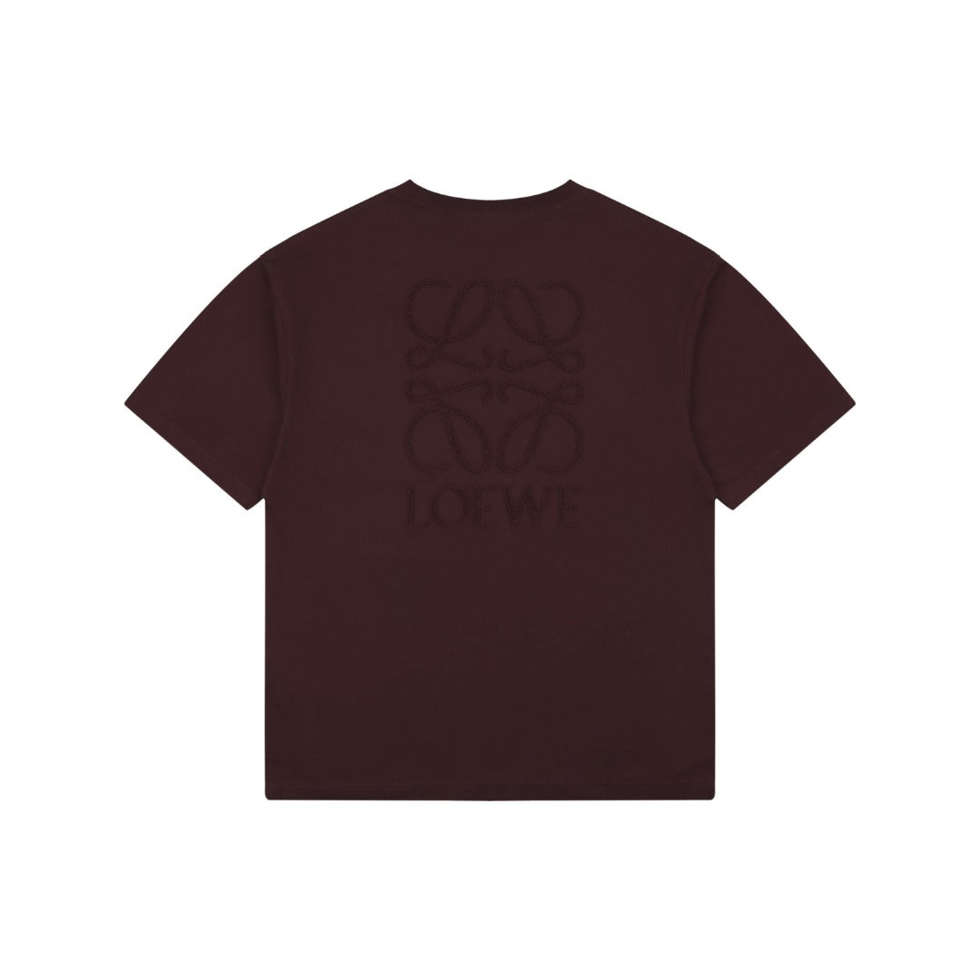 Loewe Chunky-Stitch Anagram Embroidered Tee — Dark Chocolate