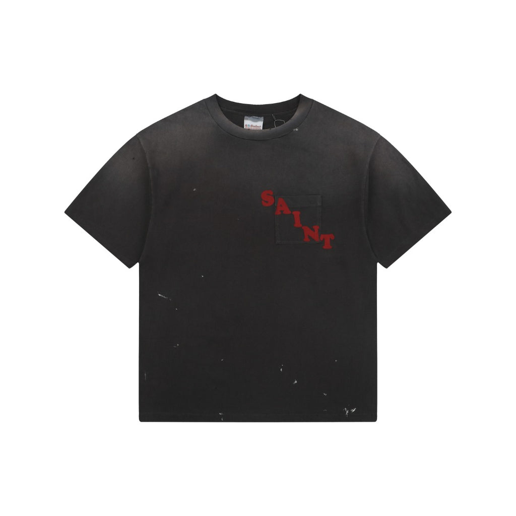 Saint Michael Irregular Script Pocket Print Tee — Vintage Black