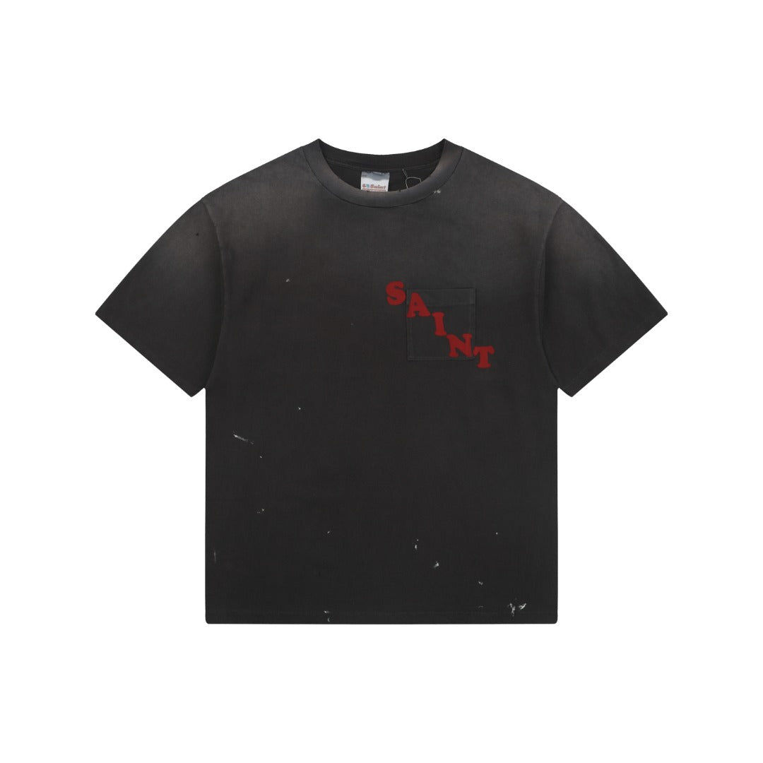 Saint Michael Irregular Script Pocket Print Tee — Vintage Black