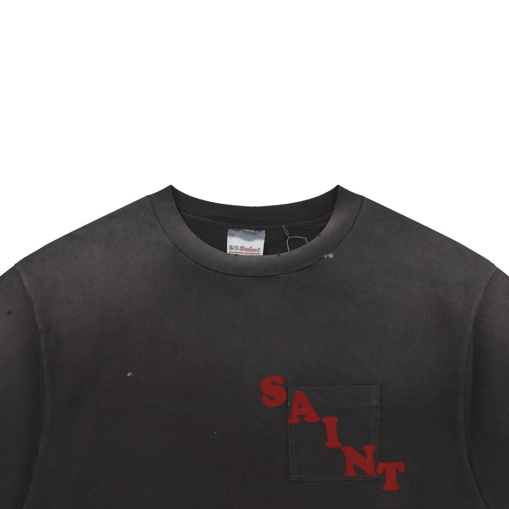 Saint Michael Irregular Script Pocket Print Tee — Vintage Black