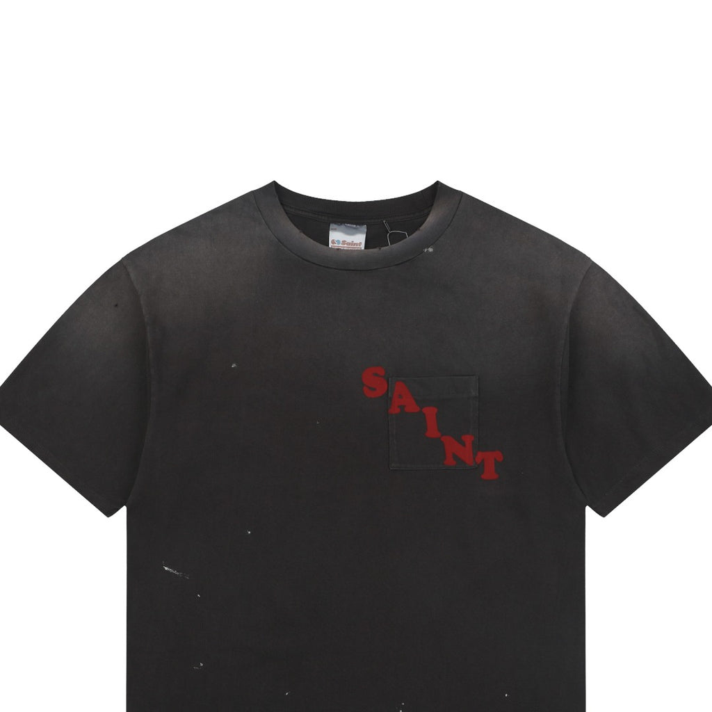 Saint Michael Irregular Script Pocket Print Tee — Vintage Black