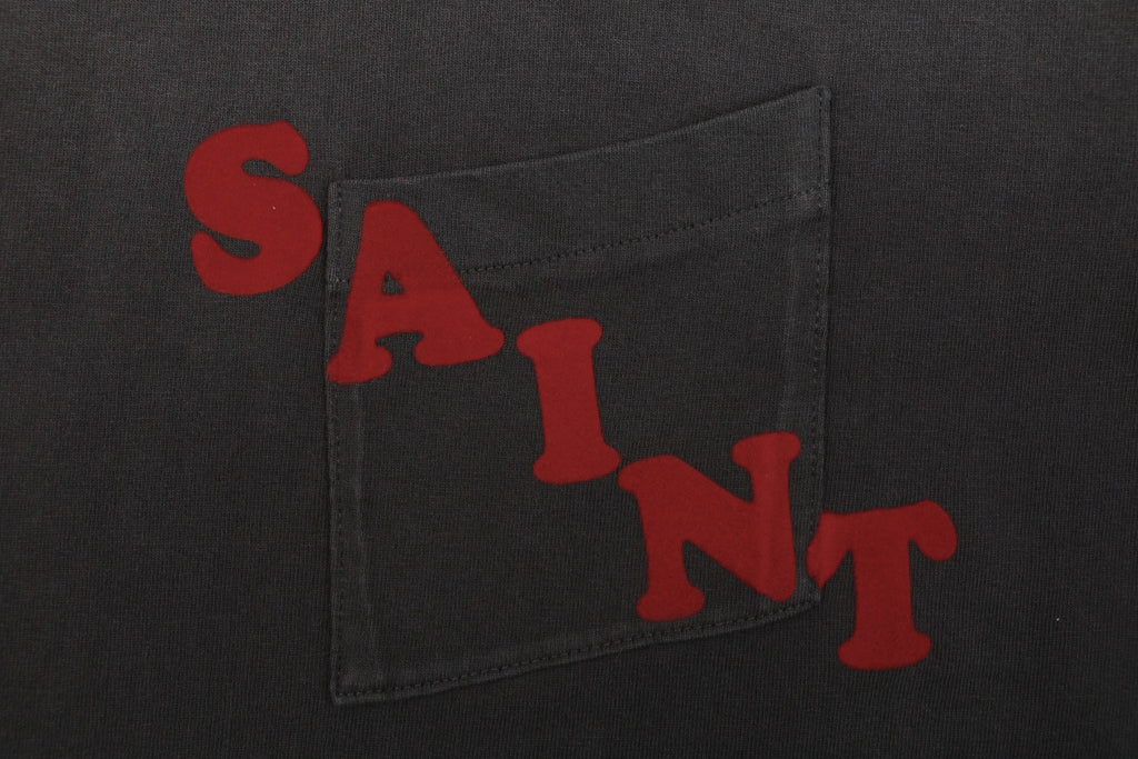 Saint Michael Irregular Script Pocket Print Tee — Vintage Black