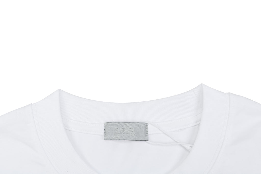 Christian Dior CD Blue Stripe Slogan Print Tee — White