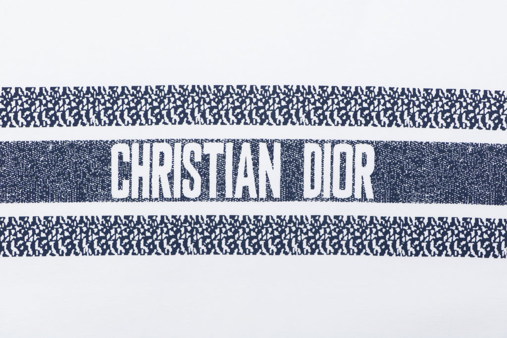 Christian Dior CD Blue Stripe Slogan Print Tee — White