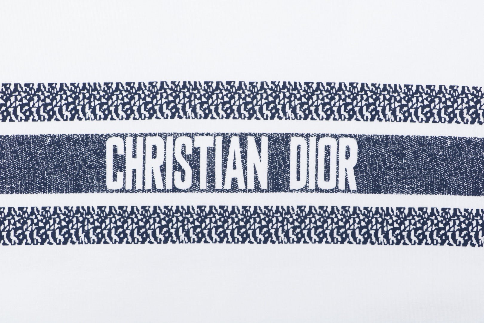 Christian Dior CD Blue Stripe Slogan Print Tee — White