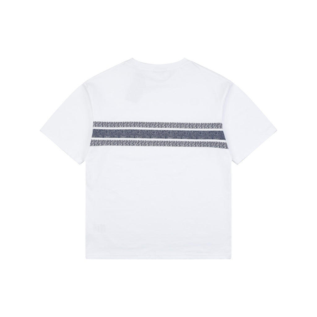 Christian Dior CD Blue Stripe Slogan Print Tee — White