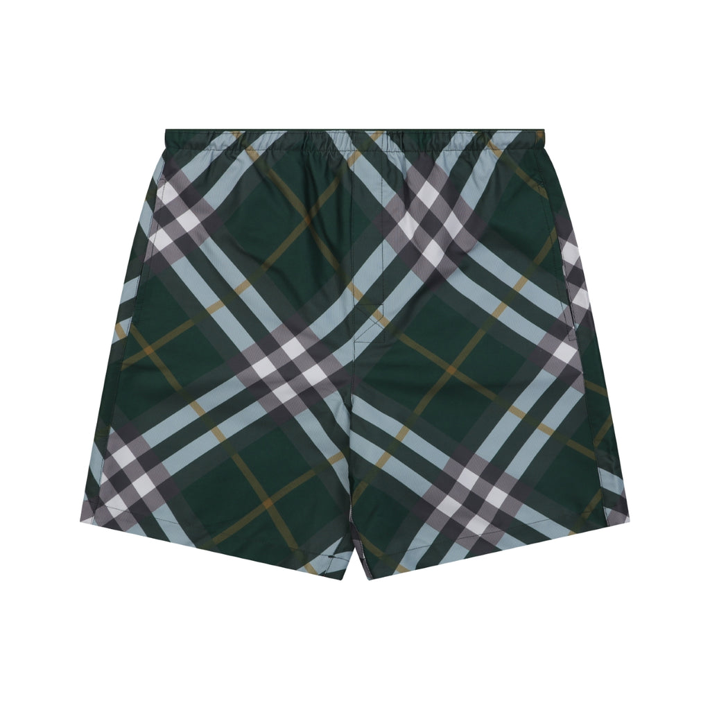 Burberry Diagonal Check Mesh-Lined Nylon Shorts — Forest Green