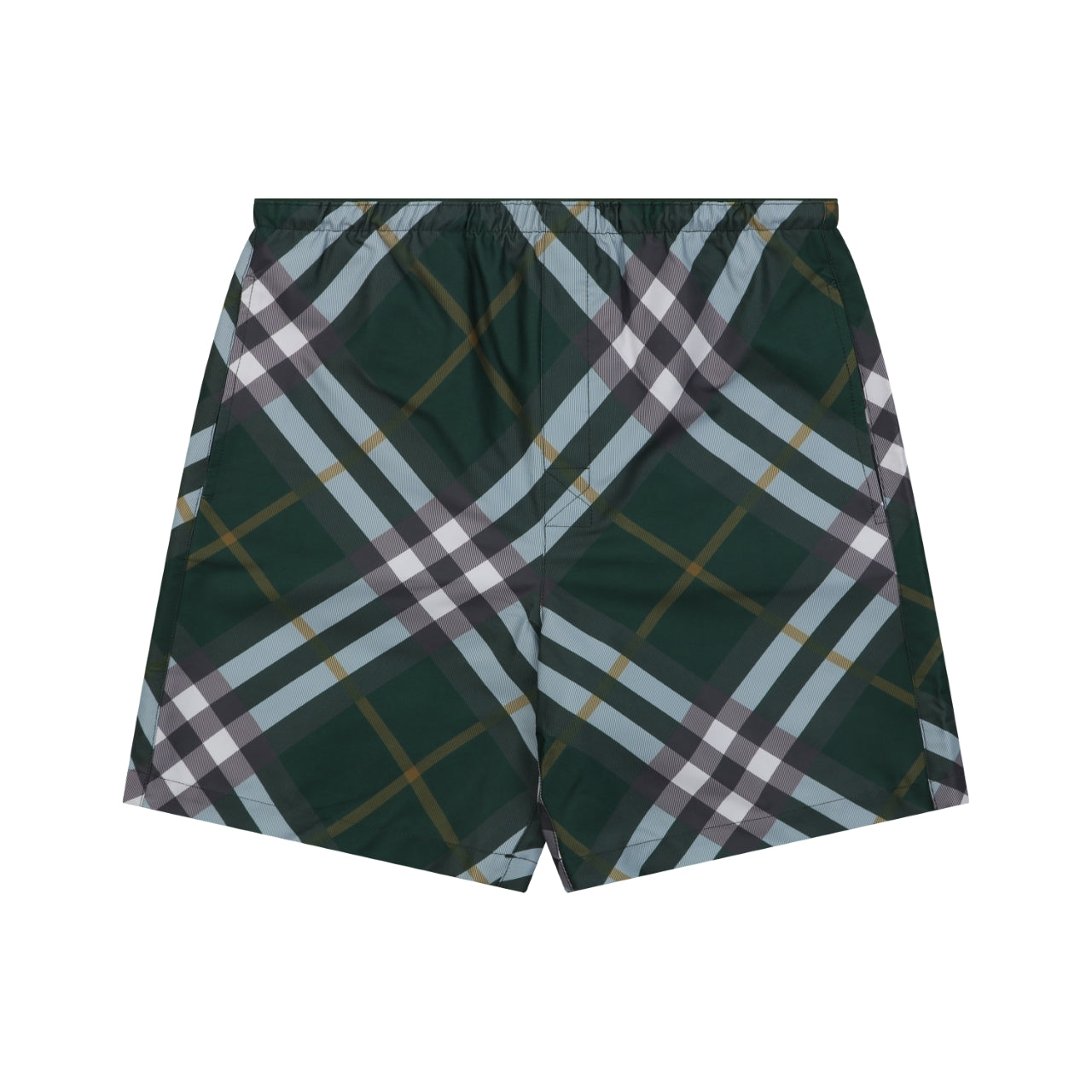 Burberry Diagonal Check Mesh-Lined Nylon Shorts — Forest Green