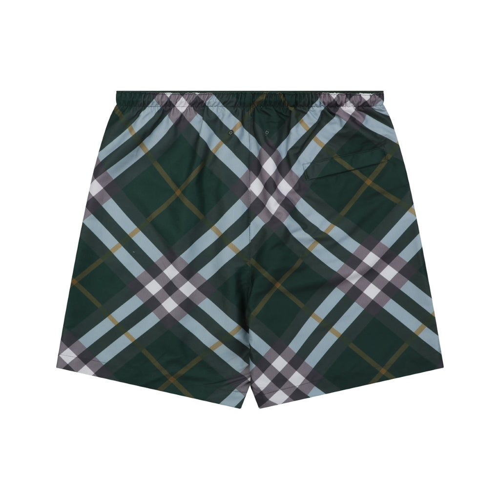 Burberry Diagonal Check Mesh-Lined Nylon Shorts — Forest Green