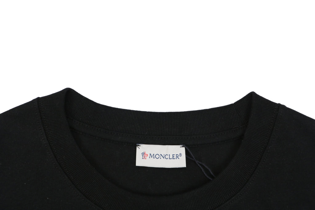 Moncler Red/Blue Ink-Splash Logo Print Tee — Black