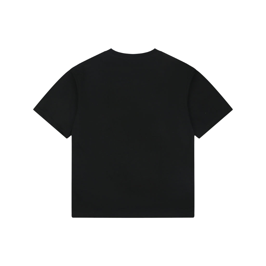 Moncler Red/Blue Ink-Splash Logo Print Tee — Black