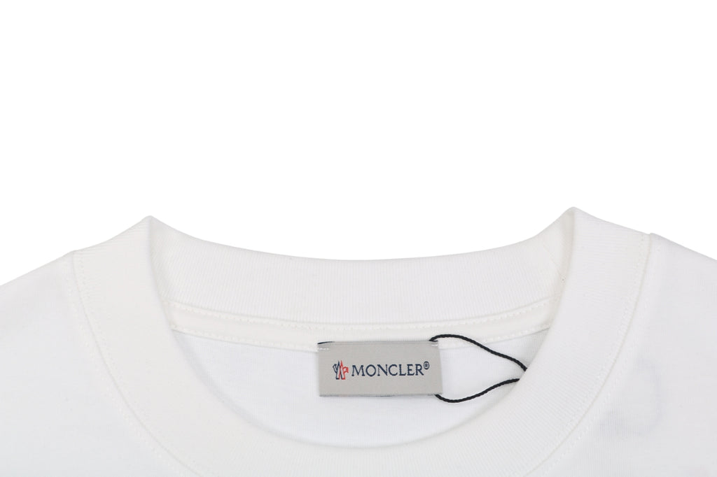 Moncler Red/Blue Ink-Splash Logo Print Tee — White