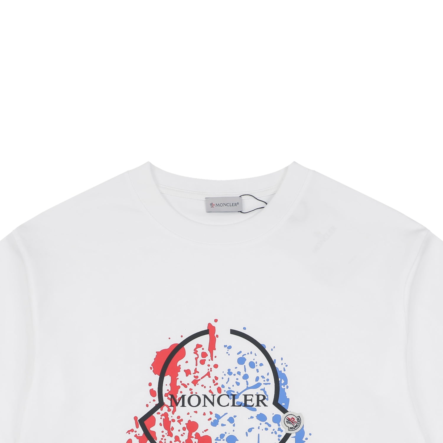 Moncler Red/Blue Ink-Splash Logo Print Tee — White
