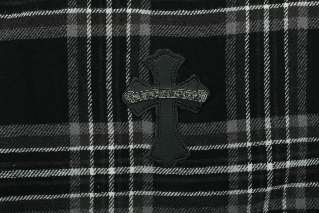 Chrome Hearts Allover Check Cross Leather-Patch Trousers — Black/Grey