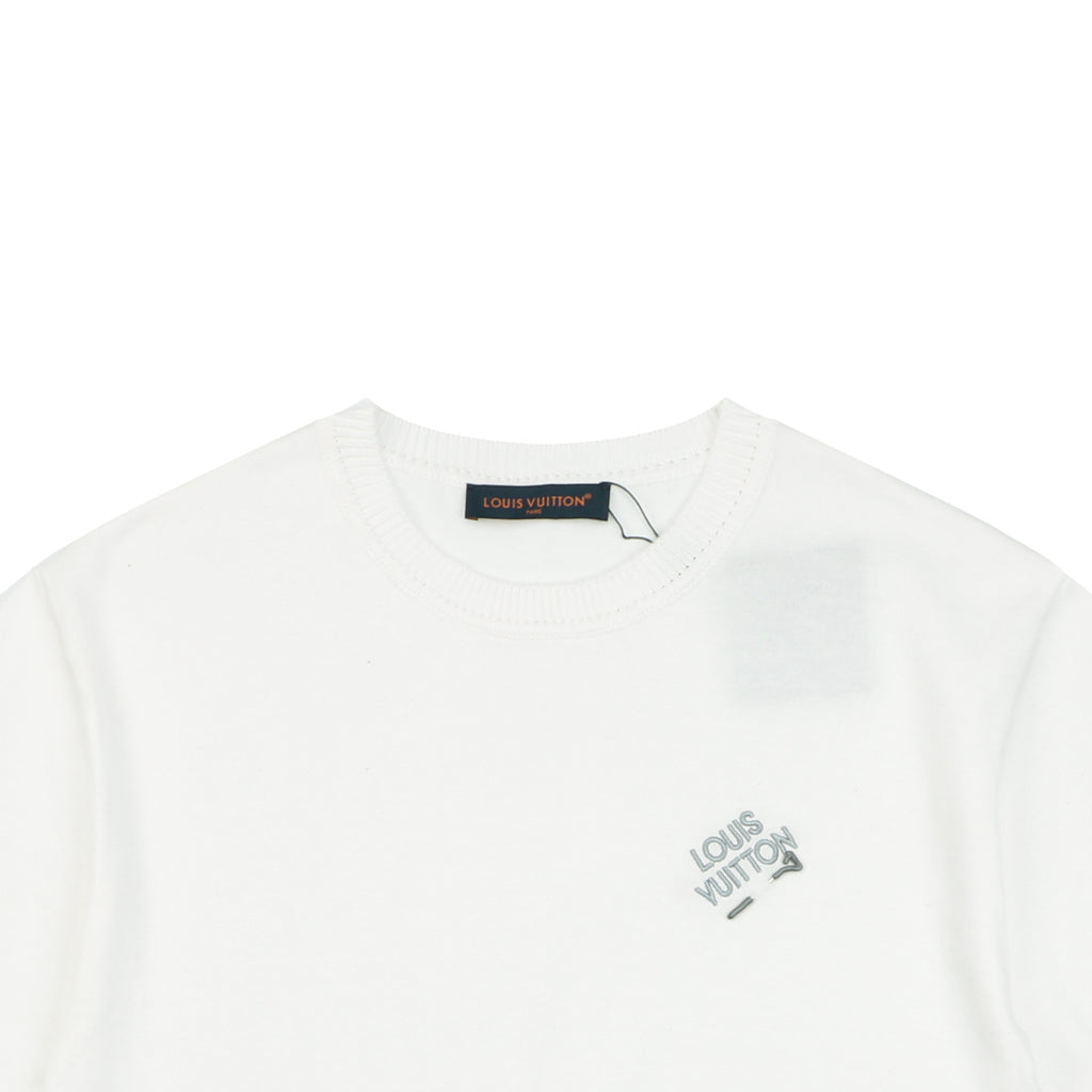 Louis Vuitton Pin-Letter Embroidered Knit Tee — White