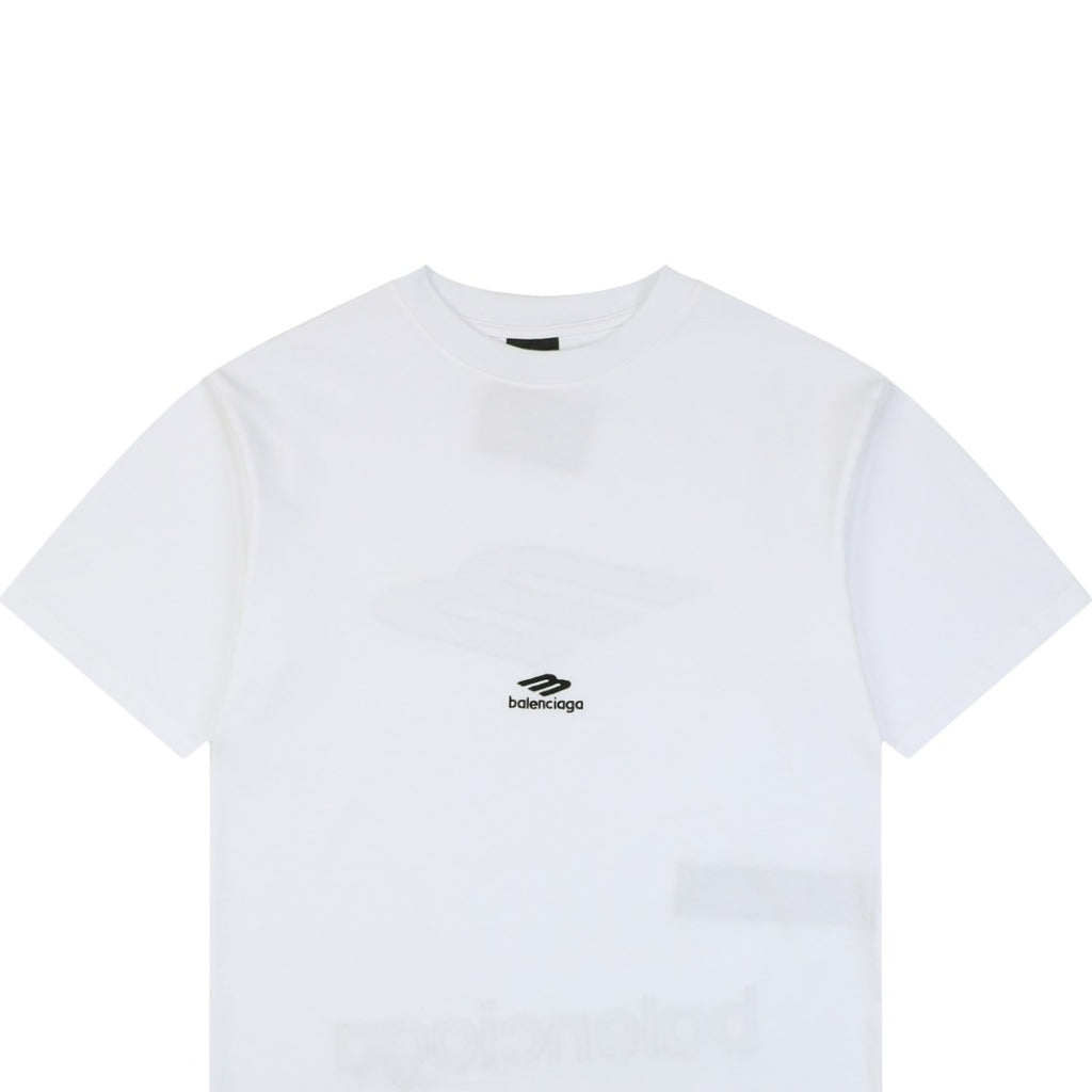 Balenciaga Oversized Back 3B Logo Embroidered Tee — White