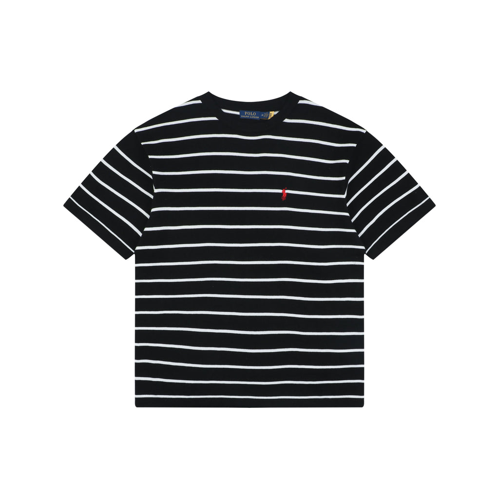 Polo Ralph Lauren Pony Logo Stripe Jacquard Tee — Black