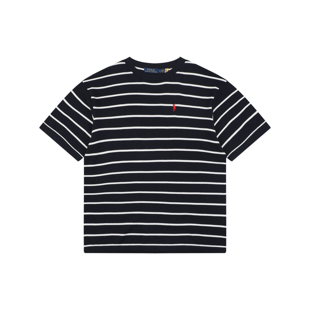 Polo Ralph Lauren Pony Logo Stripe Jacquard Tee — Navy