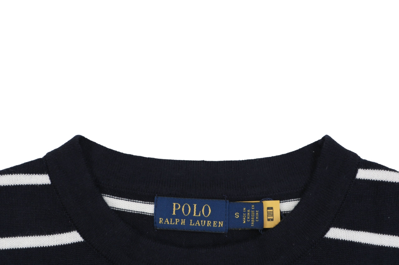 Polo Ralph Lauren Pony Logo Stripe Jacquard Tee — Navy