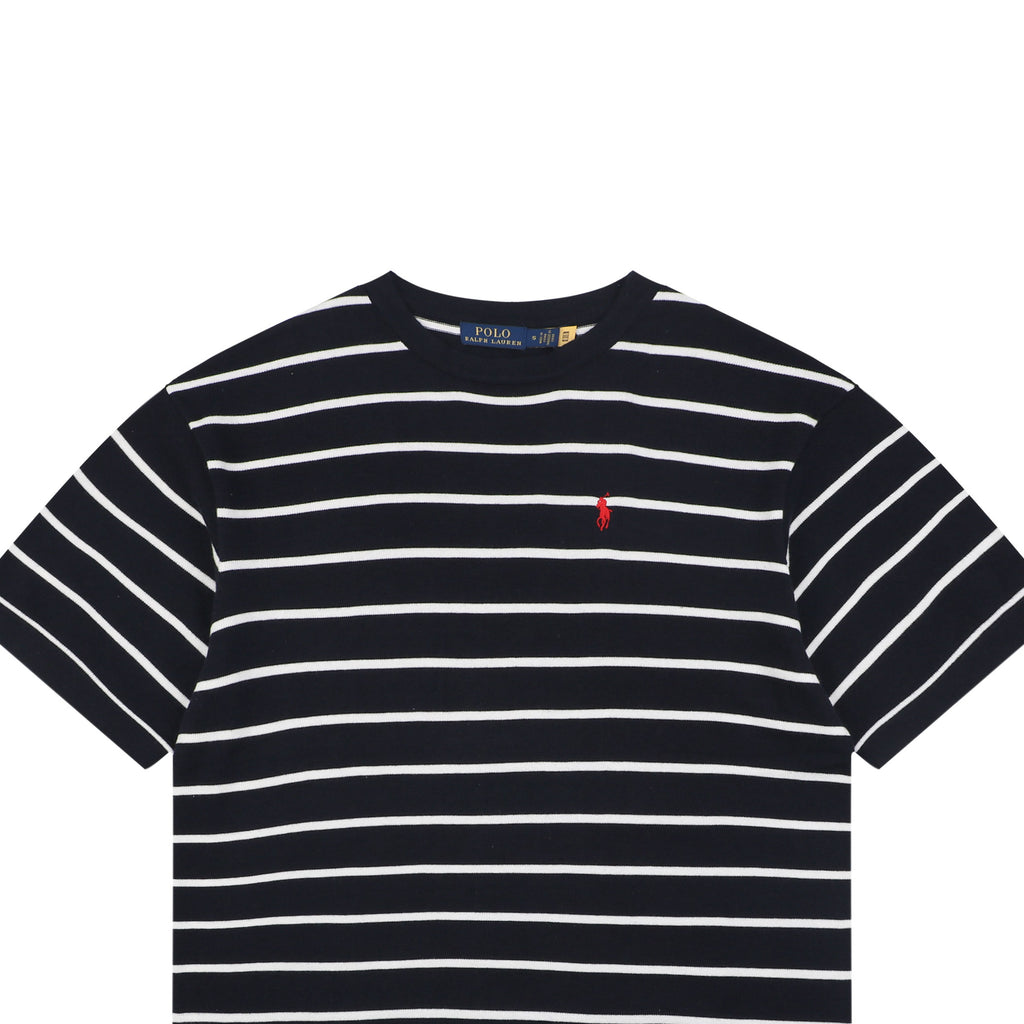 Polo Ralph Lauren Pony Logo Stripe Jacquard Tee — Navy