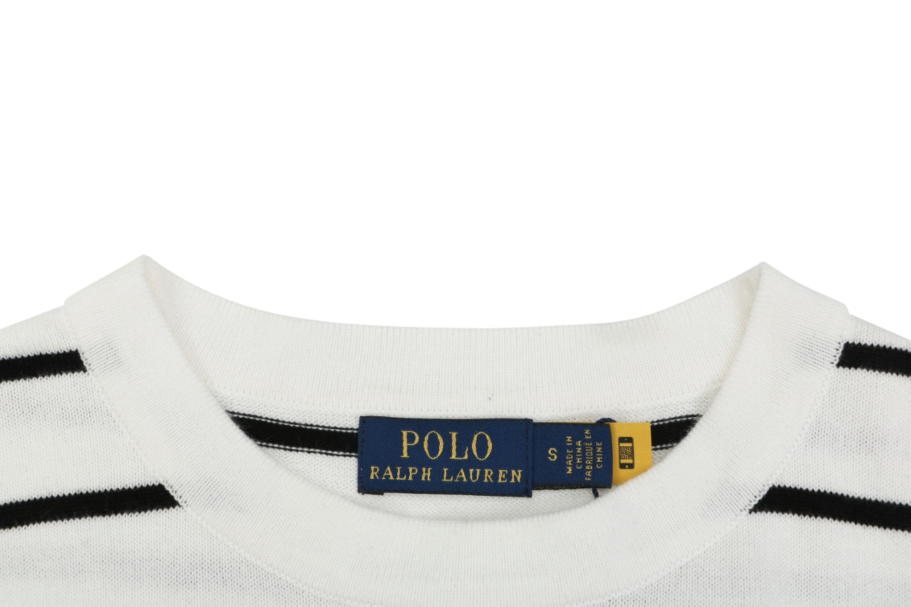 Polo Ralph Lauren Pony Logo Stripe Jacquard Tee — White