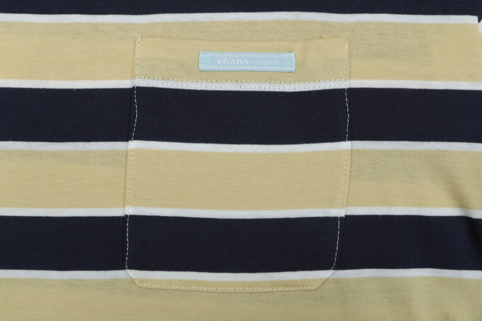 Prada Stripe Dropped-Shoulder Tee — Yellow/Navy