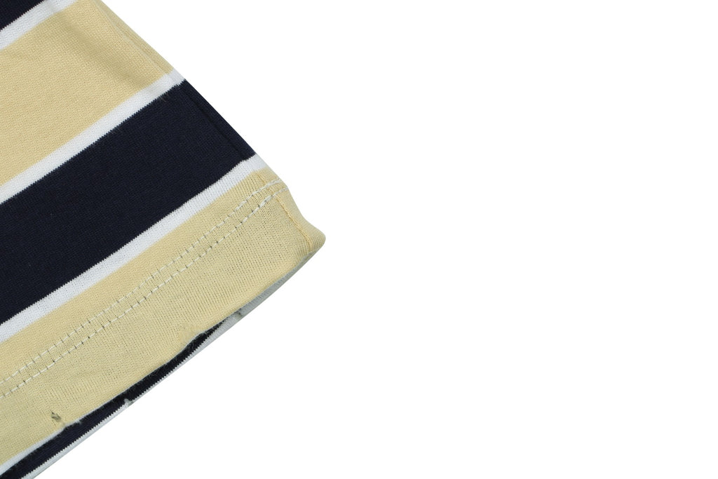 Prada Stripe Dropped-Shoulder Tee — Yellow/Navy