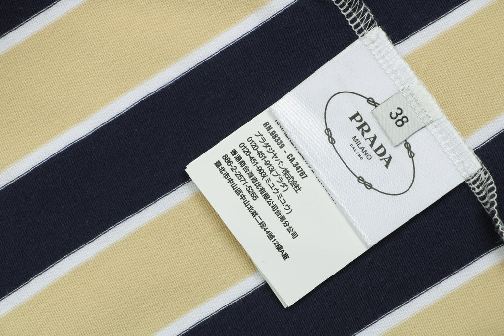 Prada Stripe Dropped-Shoulder Tee — Yellow/Navy