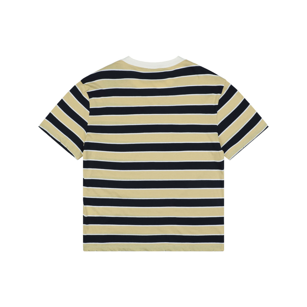 Prada Stripe Dropped-Shoulder Tee — Yellow/Navy