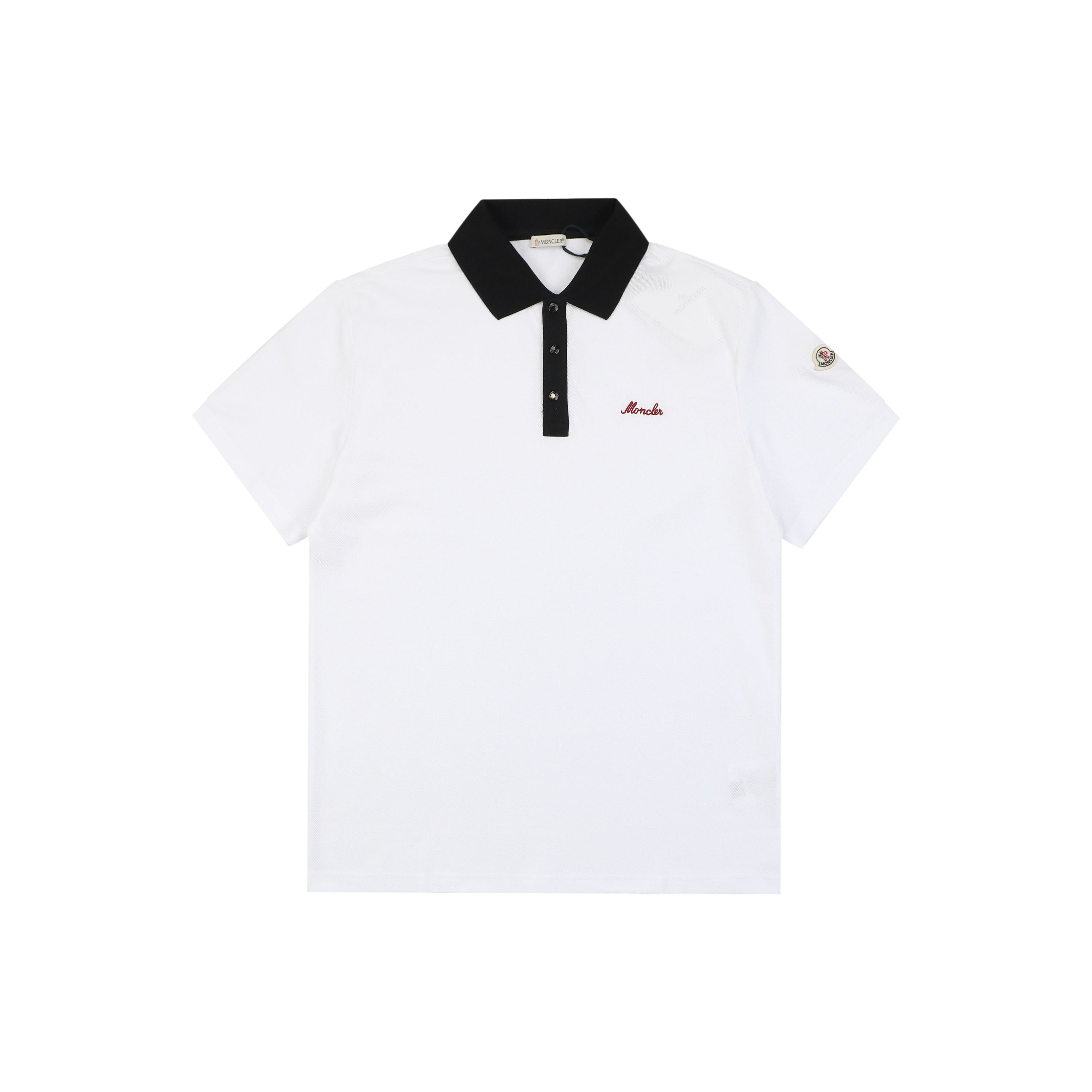 Moncler Signature Script Contrast-Collar Polo Tee — White/Black