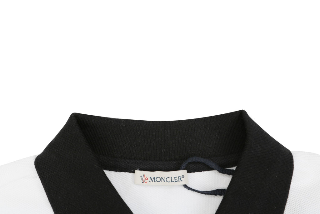 Moncler Signature Script Contrast-Collar Polo Tee — White/Black