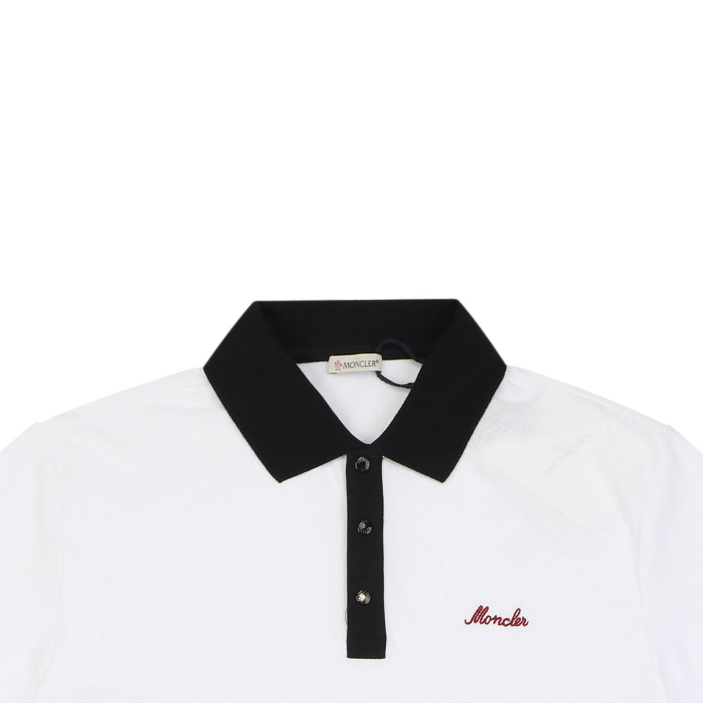 Moncler Signature Script Contrast-Collar Polo Tee — White/Black