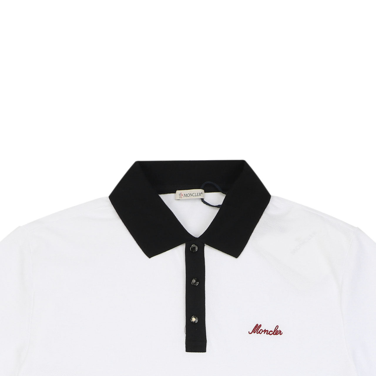 Moncler Signature Script Contrast-Collar Polo Tee — White/Black