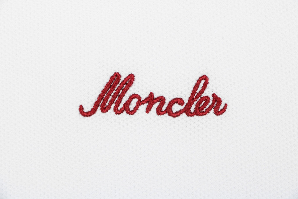 Moncler Signature Script Contrast-Collar Polo Tee — White/Black