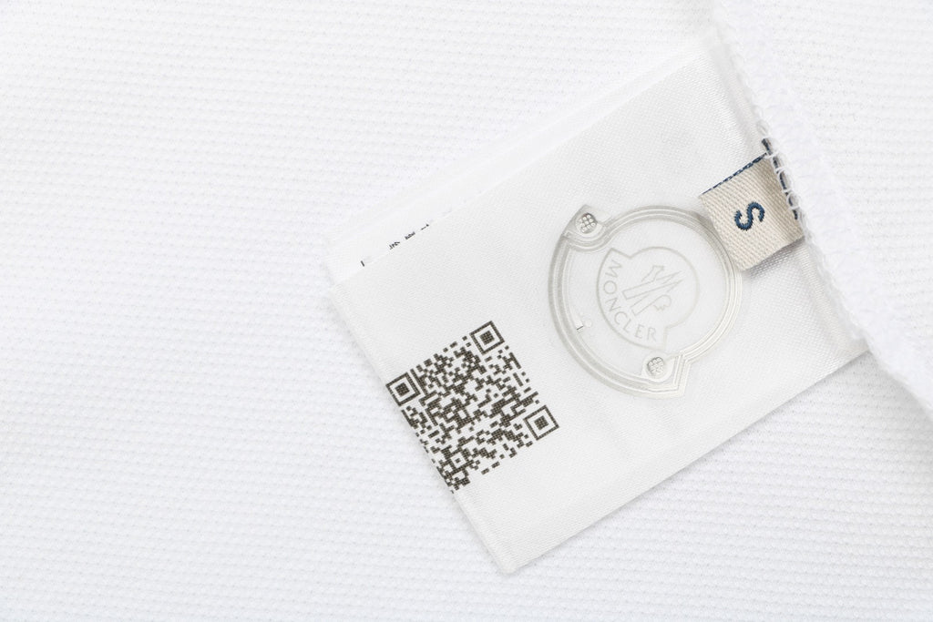 Moncler Signature Script Contrast-Collar Polo Tee — White/Black